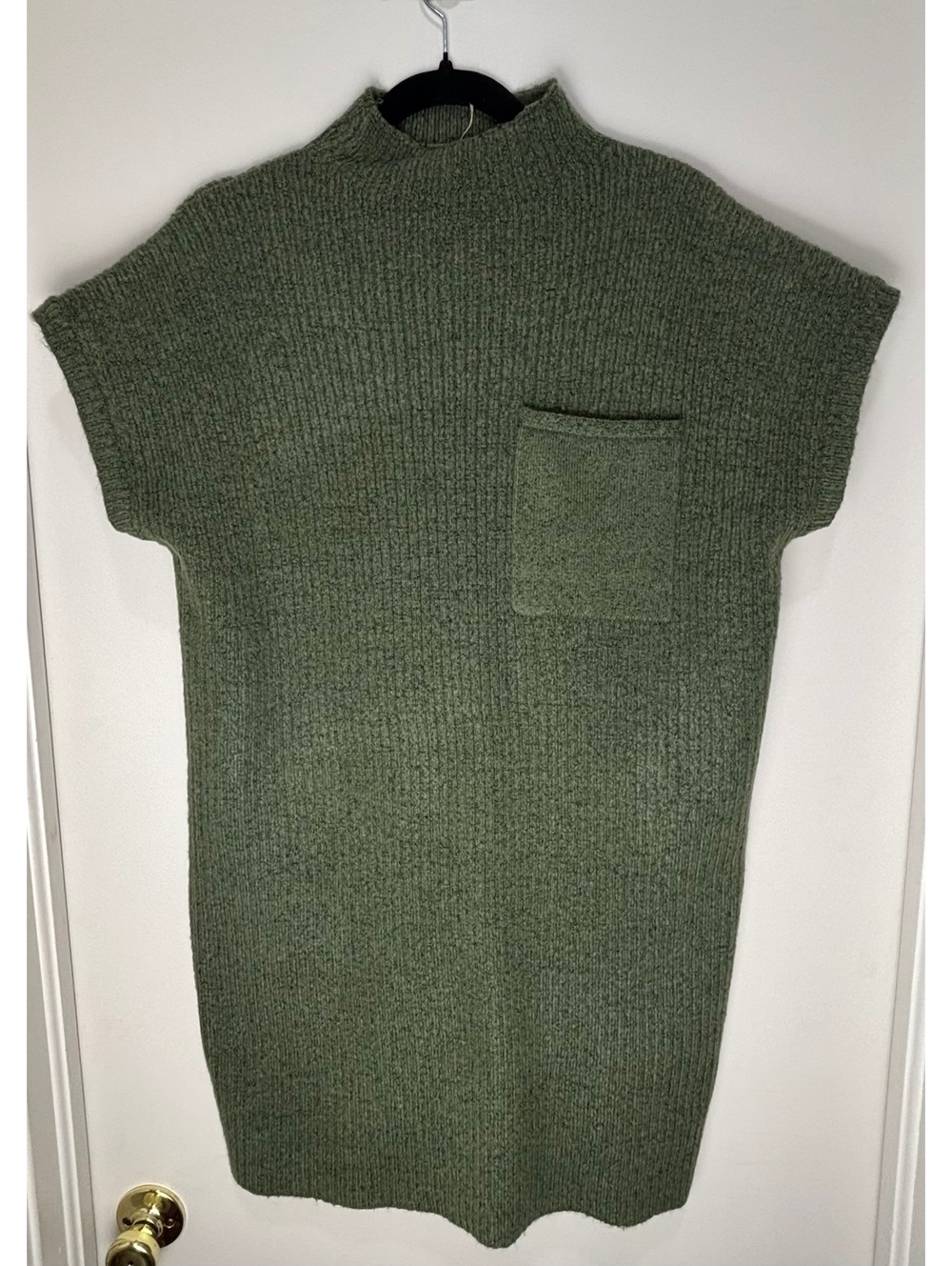 Zenana Womens Small Olive Ribbed Mock Neck Sweater Dress Pocket NWOT